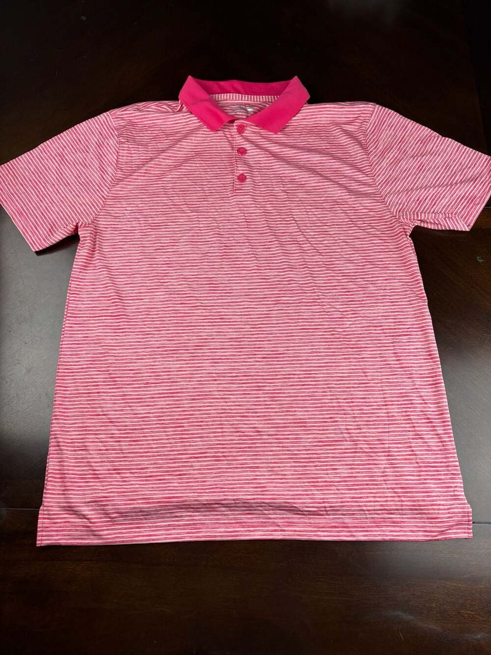 BCG Golf Men’s Large Pink White Striped Performance Polo Shirt Short Sleeve